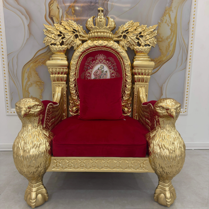 Magnificent Red Gold Eagle Throne Chair of Ultimate Royal Elegance