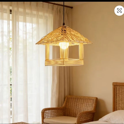 Handwoven Bamboo Pendant Light for Cozy Boho Bedroom Decor