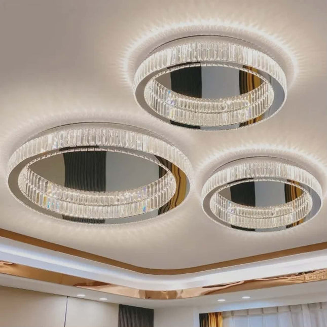 Modern Crystal Ring LED Ceiling Chandelier Trio – Luxury Contemporary Lighting Fixture
