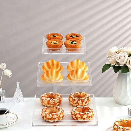 Three-Tier Acrylic Cake Display Stand-Elegant Square Tower For Weddings Birthday Parties Cupcakes Dessert Pastries