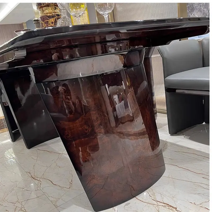 Post-Modern Luxury Dining Table Chair Set for High-End Tree-Grain Lacquered Solid Wood Durable Simple Long Table for Hotel