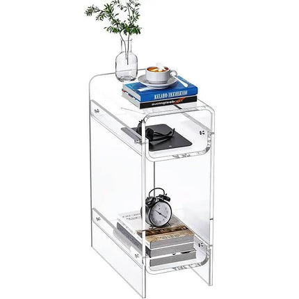 Narrow Acrylic Side Table Skinny Nightstand For Small Spaces, Slim End Table For Bedroom, Living Room, Space Saving Clear Design