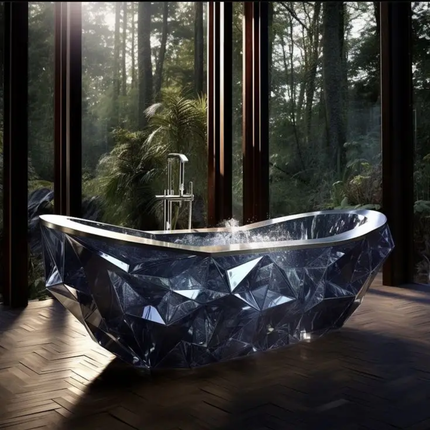 Chic Crystal-Trimmed Durable Metal Aluminum Modern Bathtub With Irregular Shape For High-End Romantic Getaways