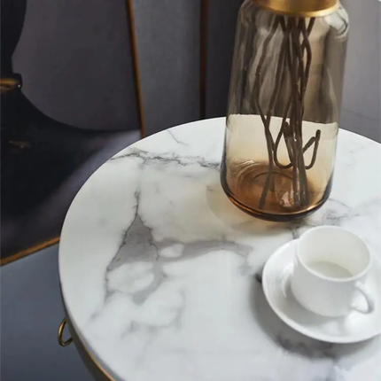 Modern luxury gold stainless steel round marble coffee table home furniture for living room metal side table