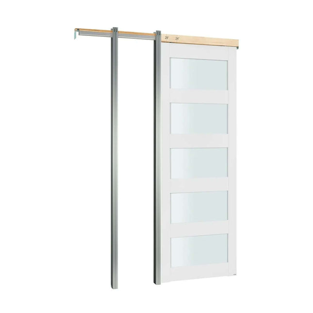 Siding Pocket Door 30x80 In 5-Lite Frosted Glass Solid Wood Interior Bedroom Door Contemporary Design