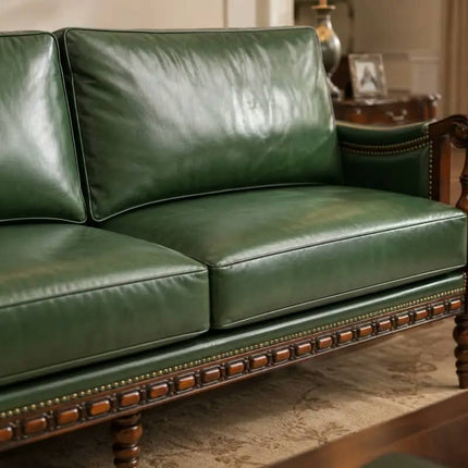 Modern Green Leather Sofa Set Solid Wood Frame Living Room Apartment Dining Couch Elegant Luxury Seating Furniture