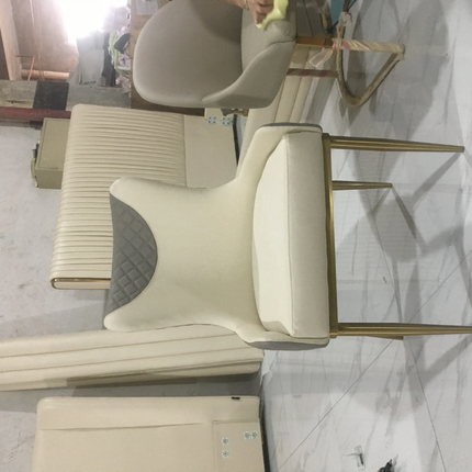 Beige Velvet Home Office Chair with Gold Stainless Steel Leg Synthetic Leather Modern Dining