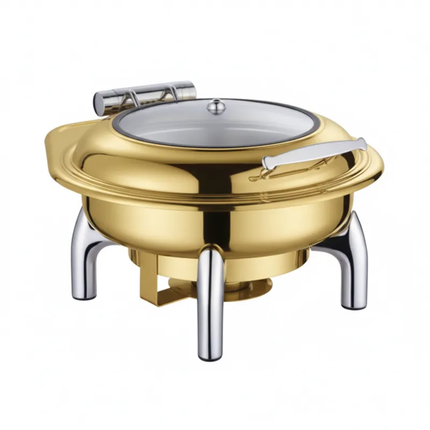 Luxury Stainless Steel Gold And White Hotel Fuel-Powered Chafing Dish Buffet Food Warmer for Catering Restaurant