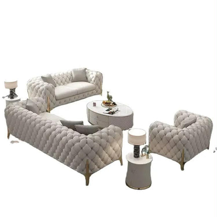 Modern 6-Seater 3 2 1 chaise Lounge Sofa Set Apartment Living Room Solid Wood Frame Synthetic Leather Upholstered Hotel Use