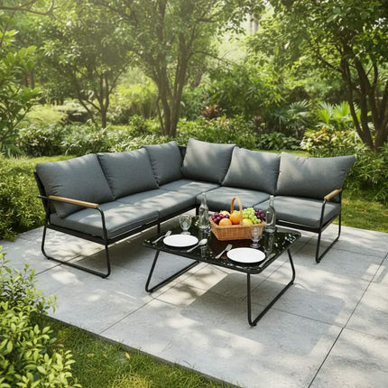 Garden Sofa Set L Shape KD Design Corner Sofa 5 Seater Outdoor Sofa Furniture For Garden Patio Courtyard