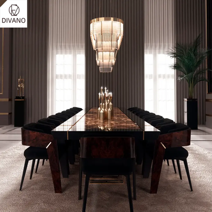 Long Luxury Italian Marble Dining Set – Modern High-End Furniture, Seats 10–12 People with Matching Chairs