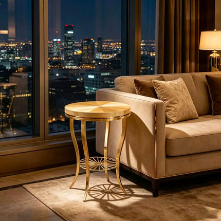 New Design Luxury Gold Metal Side Table Minimalist Handmade Coffee Table Vintage Round Shape Living Room Side & End Table