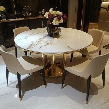 Modern Metal Luxury Dining Table and Chair Set for Hotel Apartment Use 4-8 Chairs Round With Adjustable Height