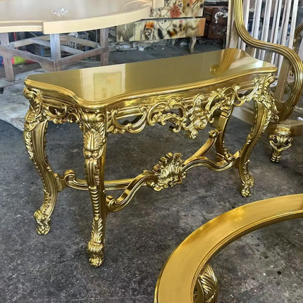 Royal Classic Solid Wood Gold Console Table European Entryway Table