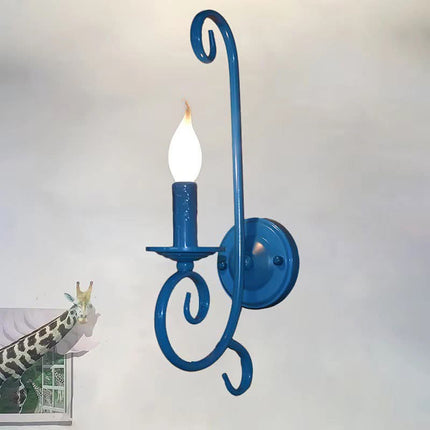 Mediterranean Style 1-Light Blue Iron LED Wall Lamps Candle Wall Sconce for Living Room Bedside Corridor