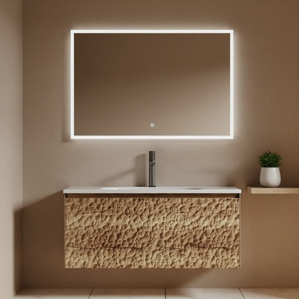 Luxurious Modern Hotel Bathroom Vanity Set – Lacquered Cabinet, Smart Mirror, Plywood Frame, Ceramic Basin Wall-Mounted