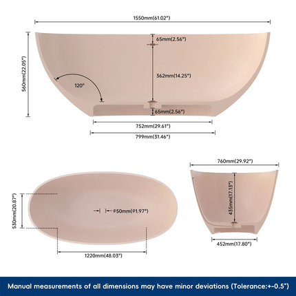 Maydon Modern Freestanding Oval Bathtub Solid Surface Soaking Tub Matt Pink Stylish Bathroom Design Durable Eco-Friendly 1550mm