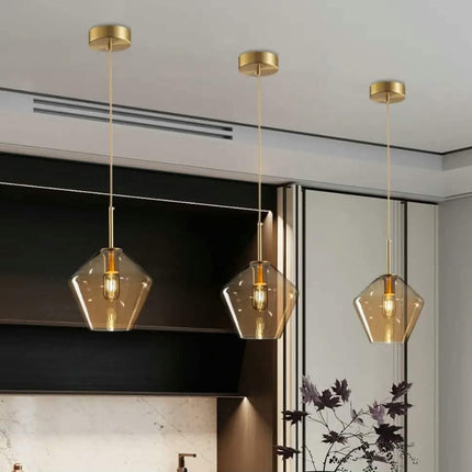 Modern Minimalist Gold Kitchen Island Restaurant Long Hotel Glass Ball Pendant Light Cognac Color Small Pendant Light