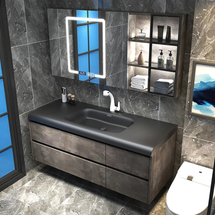 Italian Minimalist Single-Hole Bathroom Cabinet – Black Wash Basin, Ceramic Valve Core Smart Sink