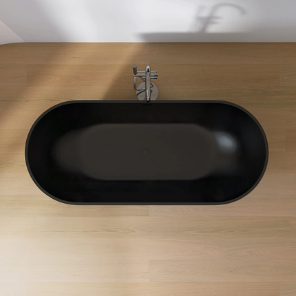 Maydon Modern Freestanding Solid Surface Oval Bathtub Matte Black Stylist Design Eco-Friendly Durable Soaking Tub Artificial