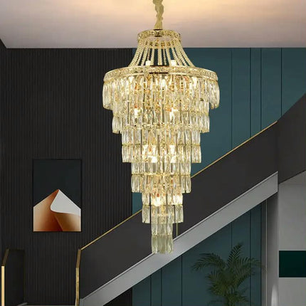 Modern Custom Luxury Chandelier Villa Home Hotel Gold Long Stair LED Crystal Pendant Light