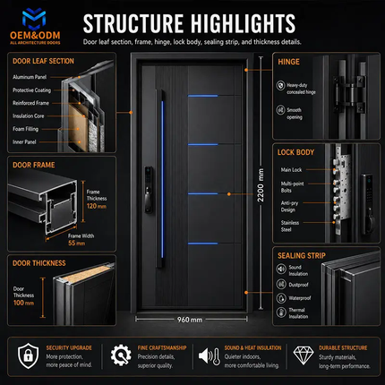 USA Exterior Luxury Villa Security Metal Housing Front Entrance Cast Aluminum Modern Customized Main Entry Pivot Door