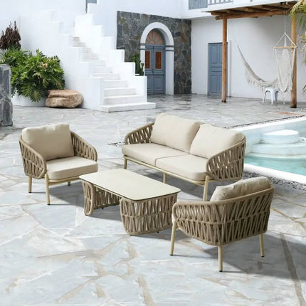 Modern Hotel-Style Outdoor Sofa Set with Rope and Aluminum Frame Waterproof Eco-Friendly Durable