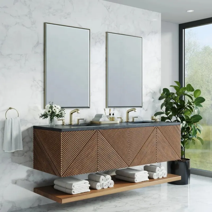 Stylish Custom Wall‑Mounted Solid Wood Bathroom Vanity With Smooth Pull‑Out Drawers and Spacious Storage Shelf.