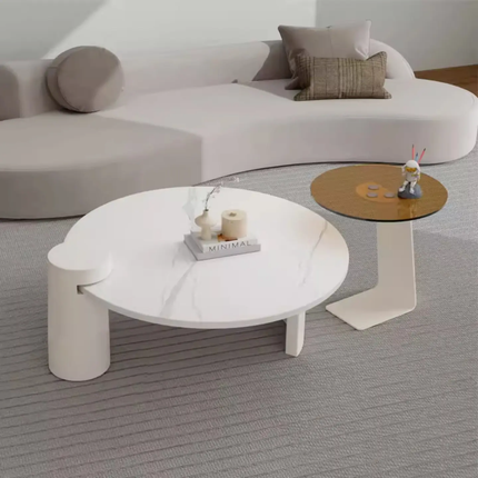 Italian modern luxury round sintered stone coffee table set nesting center table for apartment furniture factory wholesale priceNatural Real Marble Coffee Table customize