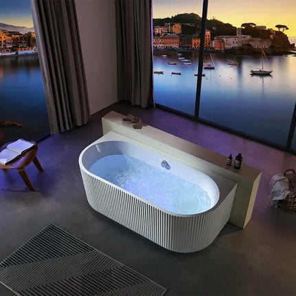 Italian-Style Striped Artistic Bathtub Indoor Free Standing Acrylic Tub Modern Single White Bathtub fot Bathroom With LED Light