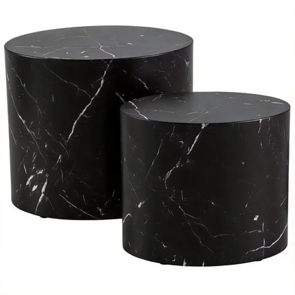Japandi Modern Minimalist Wabi-Sabi MDF Travertine Style Coffee Table Oval Nesting Side Tables Set Living Room Decor Wholesale