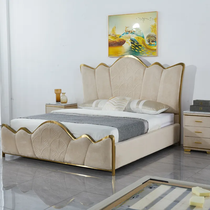 Elite Beige Soft Texture Supreme Bed Exquisite Modern Artistic Design