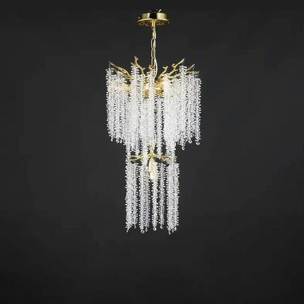 Modern Luxury Large Stairwell Lighting Crystal Golden Chandeliers Pendant Lights for Hotel Lobby