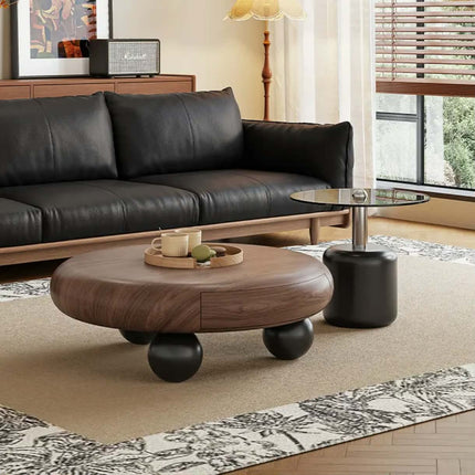 Antique walnut wabi-sabi style modern decorative coffee table with storage living room furniture high-end light luxury