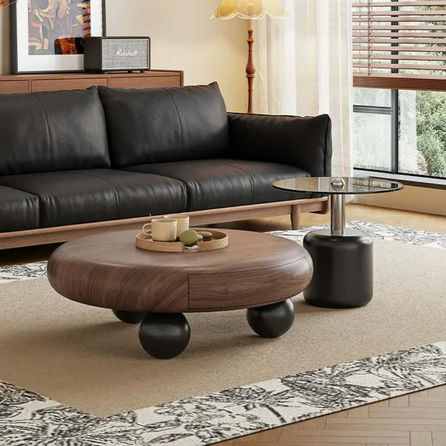 Antique Walnut Wabi-Sabi Style Modern Decorative Coffee Table With Storage Living Room Furniture High-End Light Luxury