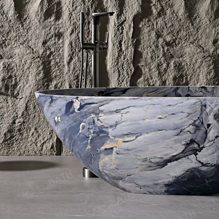 New Modern Customized Freestanding Travertine Bathtub Modern Adult Marble Tub for Indoor Hotel Or Villa Bathroom