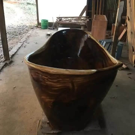 Handcrafted Unique Elegant Luxurious Exotic Timber Whole Solid Suar Epoxy Wood Freestanding Bathtub Soaking Outdoor