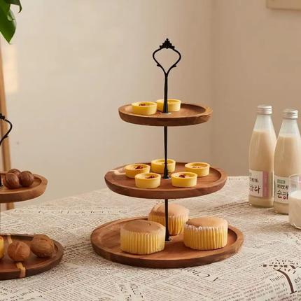 Eco-Friendly Three-Tier Acacia Wood Cake Stand Wooden Tray For Kitchen Accessories Weddings and Tea Parties