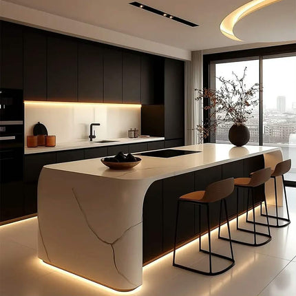 Modern L-Shaped White Kitchen Cabinet Set With Open Shelving