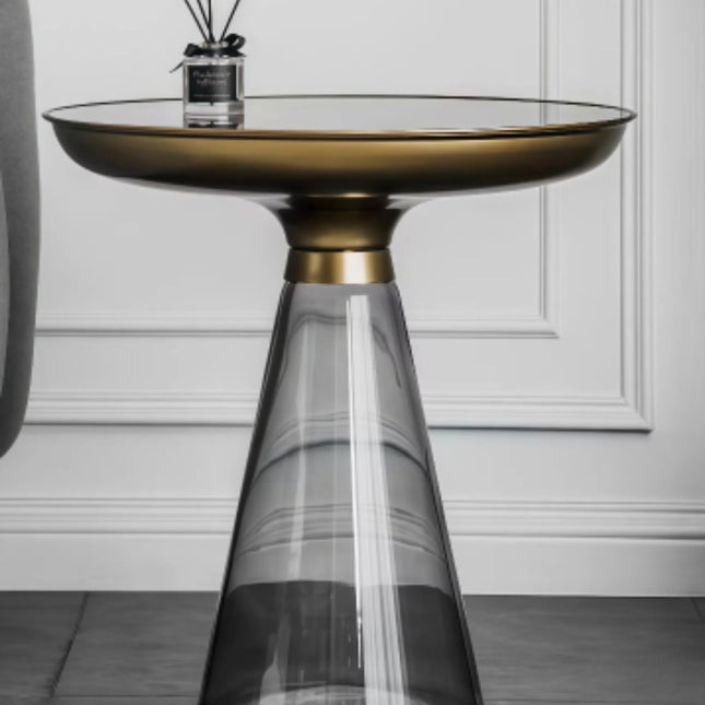 Modern Round Glass Coffee Table Tempered Glass Top Gold Base Small Living Room Side Table