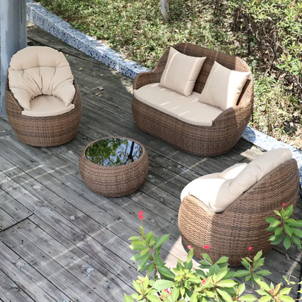 Nature's Haven Complete Outdoor Set with Round Wicker Chairs and Sofa