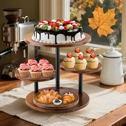 Charming Eco-Friendly Round Wooden Multi-Tier Cake Stand with Four Levels For Parties & Weddings Custom Size Available