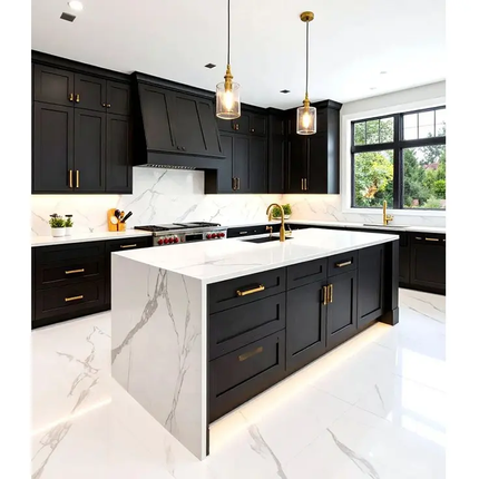 American Style Design Pine Ready to Assemble Black Kitchen Cabinet