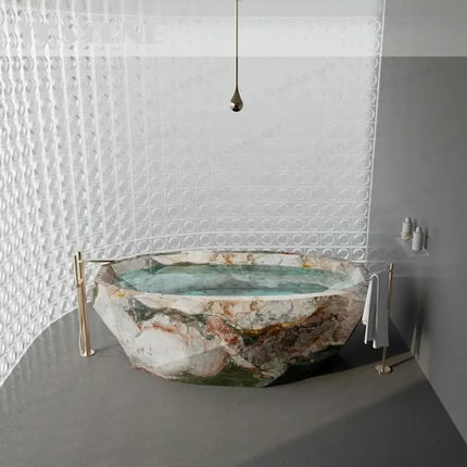 New Natural Four Season Marble Bathtub Curved Shape Solid Stone Tub For Contemporary Apartment Home Indoor Decor