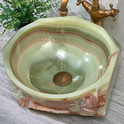 Unique Green Jade Stone Bathroom Sink Bowl Natural Stone Marble Wash Basin Art Countertop Bathroom Sink