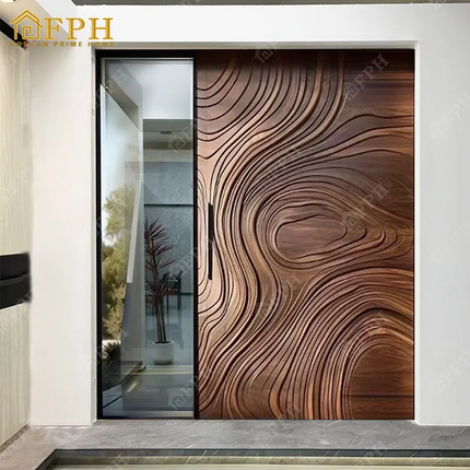 Luxury Security Wood Patten Design Villa Houses Modern Aluminum Front Entrance Pivot Door With Anti Theft Lock