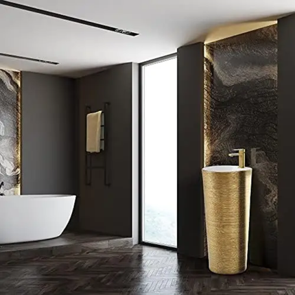 Luxury Modern Gold Pedestal Wash Basin New Factory Floor Mounted Double Colors In Round Shapes for Villa Hotel Home