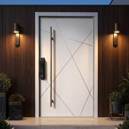 Modern Single Exterior Finished Side Opening Entry Door Galvanized Steel Construction Windproof Feature for Home Apartment Use