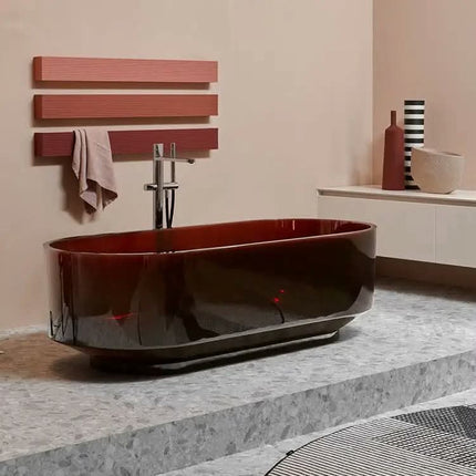 Freestanding Ordinary Transparent Resin Oval Bathtub wilt Full Skirt Light Luxury Design for Hotel Homestay Household Use