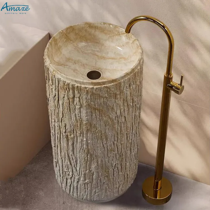 Design Luxury Artificial Stone Pedestal White Square Basin Natural Stand Wash Hand Basin Freestanding Pedestal Sink For Hotel